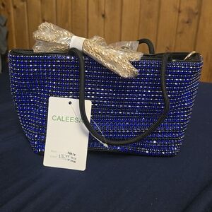 Caleesa Sparkling Blue Rhinestone Shoulder Bag